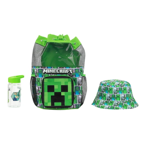 Minecraft Creeper 3-Piece Green Swim Beach Backpack Set