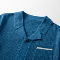 thumbnail image 4 of Fashion YLSDY Mens Casual Short Sleeve Loose T-Shirts Hollow Out Knitted Dressy Shirt Solid Color Button Up Lapel Blouse Tops Blue XL, 4 of 8