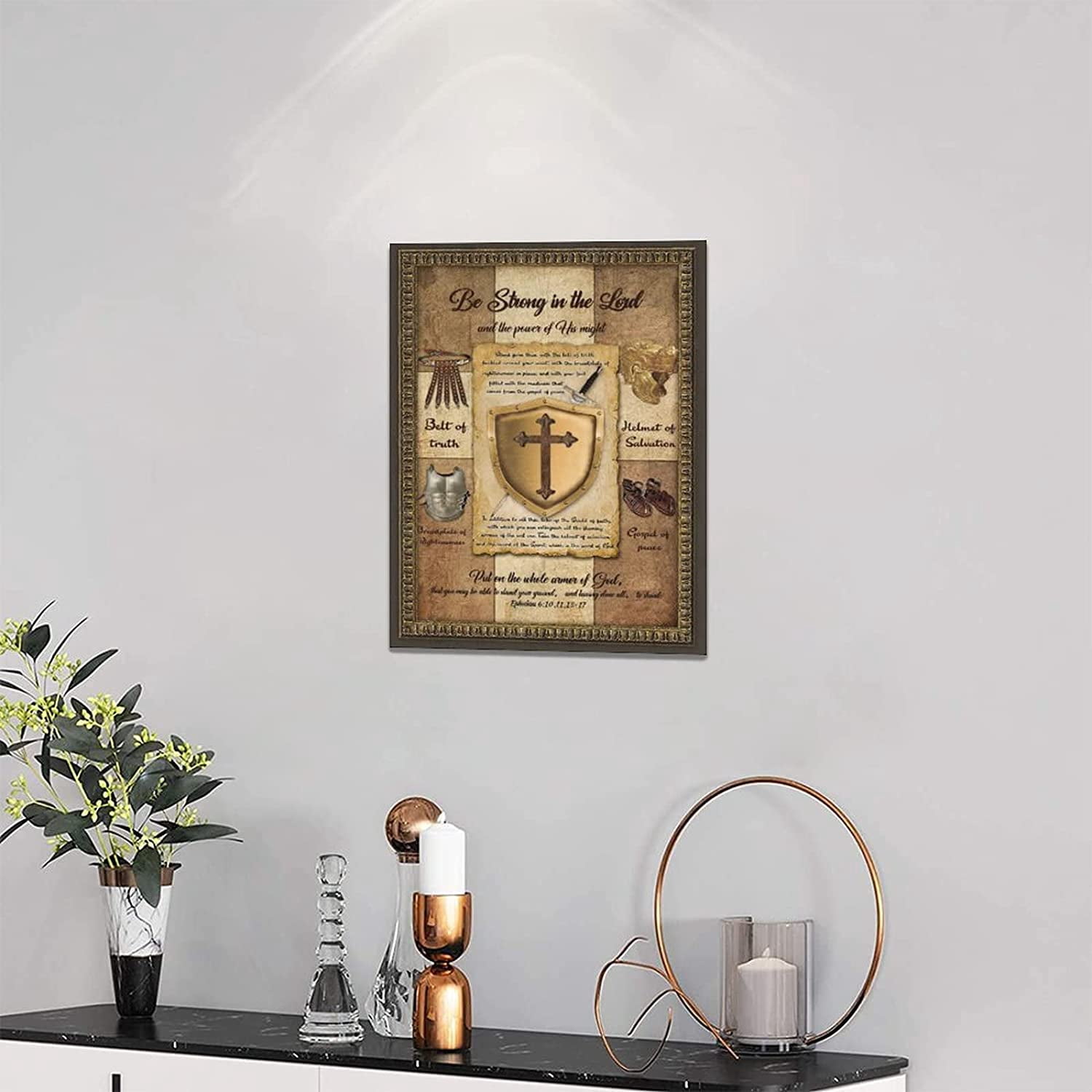 Christian Wall Art Christian Bible Verse Pictures Wall Decor Vintage Sword of Spirit Painting Inspirational Scripture Canvas Prints Religious Artwork Framed Home Bedroom Living Room Decor 12"x16"