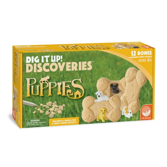 MindWare Dig it Up! Puppies Excavation Kit, Educational Toys for Kids 4 and Up, Dig Kit with 12 Bones, 12 Puppy Figurines, 12 Chisels