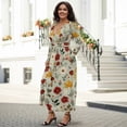 thumbnail image 3 of FKELYI Retro Leaf Flower Print Fall Maxi Dress for Women Long Sleeve V Neck Wedding Guest Dresses Flowy A-Line Elegant Dress with Pockets, M, 3 of 6