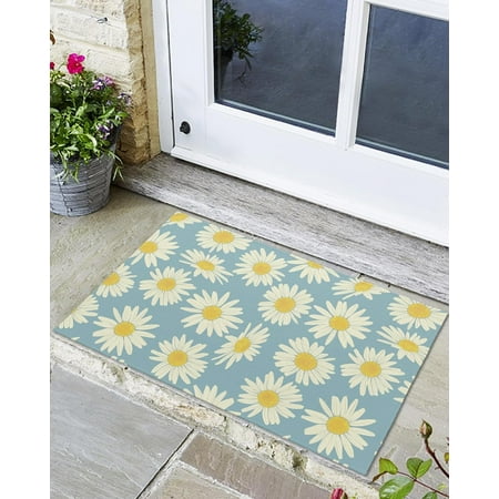 

Indoor Outdoor Mats Hand Drawn Cartoon Daisy Texture Door Mat Non-Slip Absorbent Resist Dirt Entrance Mat Washable Welcome Mats for Entryway Low-Profile Floor Mats