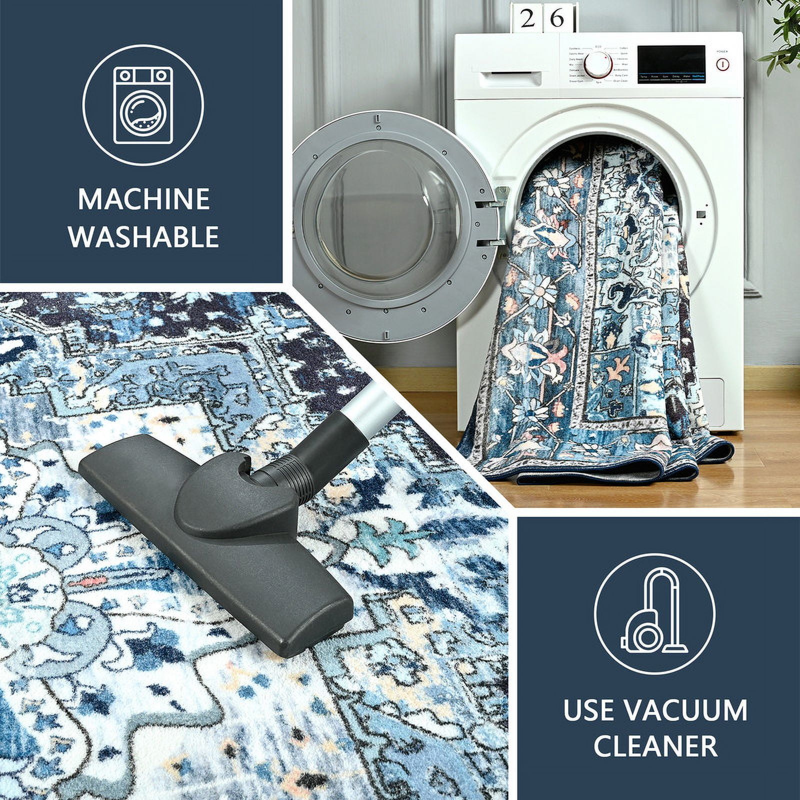 TWINNIS Boho Area Rug Soft Indoor Living Room Carpet,Blue Bohemian Rug for Bedroom,6'x9'Non-Slip Washable Decorative Rug