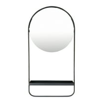 Bloomingville Bloomingville Round Floating Metal Framed Wall Mirror with Shelf, Black