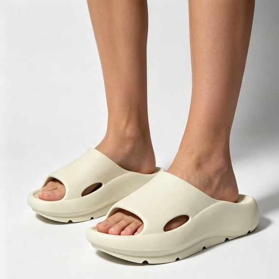 Unisex Negative Heel Arch Support Slide Sandals, Thick Cushioned EVA Slides For Indoor Outdoor Multi‑Scene Casual Daily Wear Beige