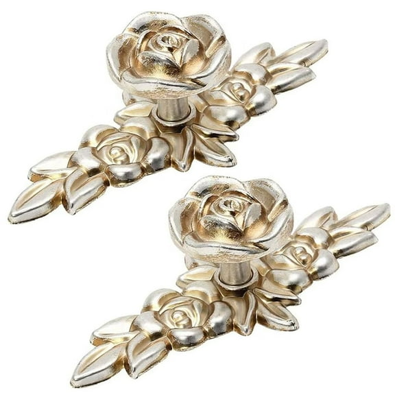 HDJNal 2PCS Euro Rose Decorative Cabinet Knob with Backplate, Cupboard Door Knobs, Single Hole Cabinet Handles Dresser Knobs Drawer Knobs and Pulls for Bathroom Cabinets (Antiuqe Silver)