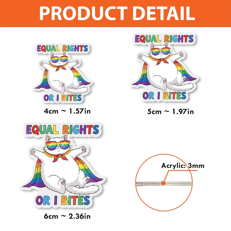 TiniDecor Equal Rights or I Bites Badge Reel, Rainbow Cat Retractable ID Holder, Funny Gift for Nurses