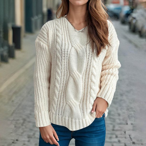 Suéter de cuello en V para mujer, manga larga, cuello en V, suéter suave, top corto, blusa para mujer