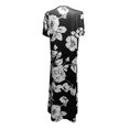 thumbnail image 3 of Dresses for Women Ladies Loose Casual Floral Ink Print Slit Short Sleeves Long Spring Dress B XL, 3 of 3