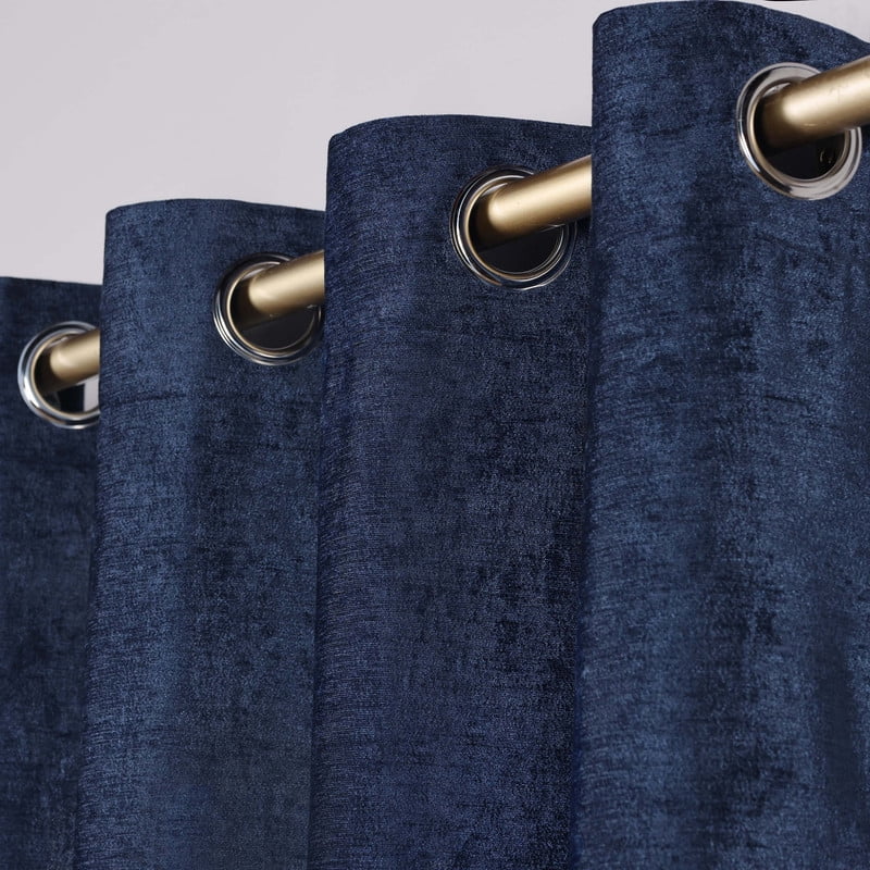Superior Noor Semi-Blackout Chenille Curtains Set of 2, Room Darkening Curtain Panel Pair, Navy Blue, 52"W x 108"L