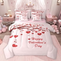 jejeloiu Happy Valentine's Day 7-Piece Bedding Comforter Set,Red Loves Heart King Bedding Sets For Girls Kids Reversible