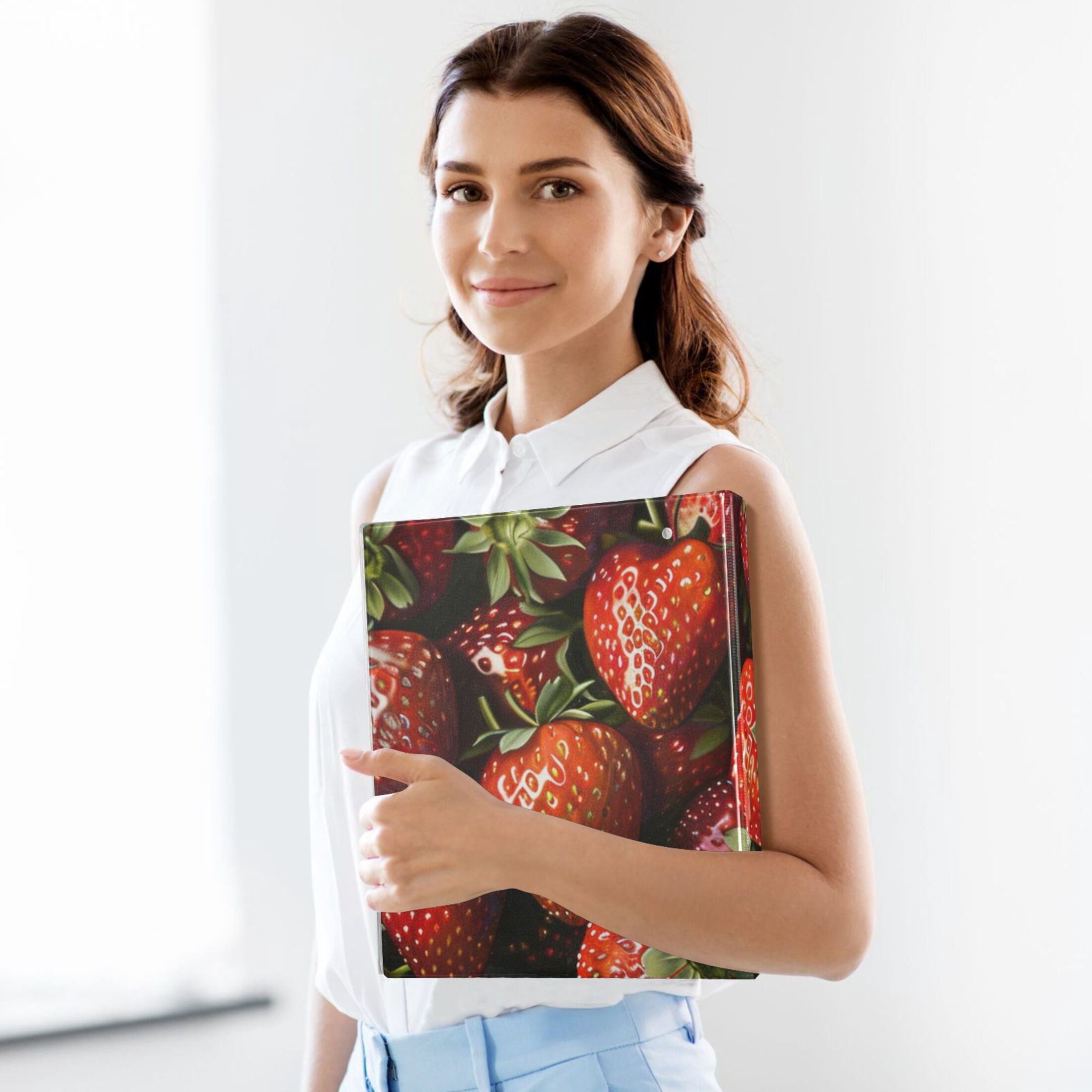Full Strawberries 3 Ring Binders 1.5 inch Hardcover File Folders with Interior Pockets A4 Size Organizer for School Office Hospital