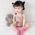thumbnail image 2 of Fesfesfes Infant Onesie Baby Girls Sleeveless Rainbow Striped Print Suspender Romper Bodysuit Clearance Under 10$, 2 of 9