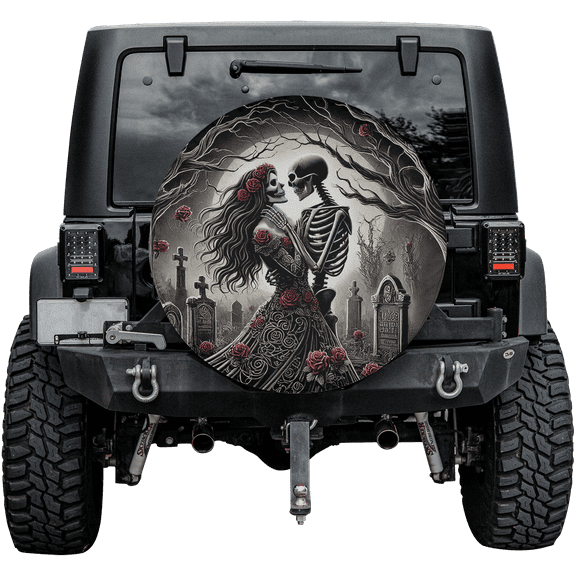Lotusprinthandmade Valentine's Day Skull Couple Spare Tire Cover Without Backup Camera Hole 6 Sizes (27 in.)