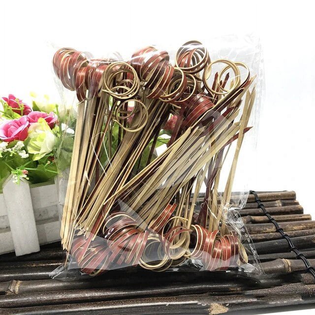 100 Uds. Tenedores de bambú desechables prácticos para fiesta Buffet palitos de fruta postres decoración de cóctel suministros para fiesta de boda 12cm