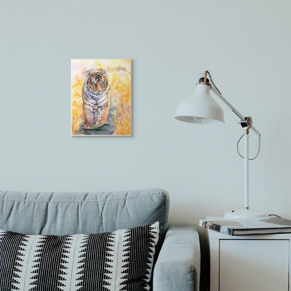 Stupell Industries Cool Tiger Large Cat Animal Orange Watercolor Painting Wall Plaque Art by George Dyachenko