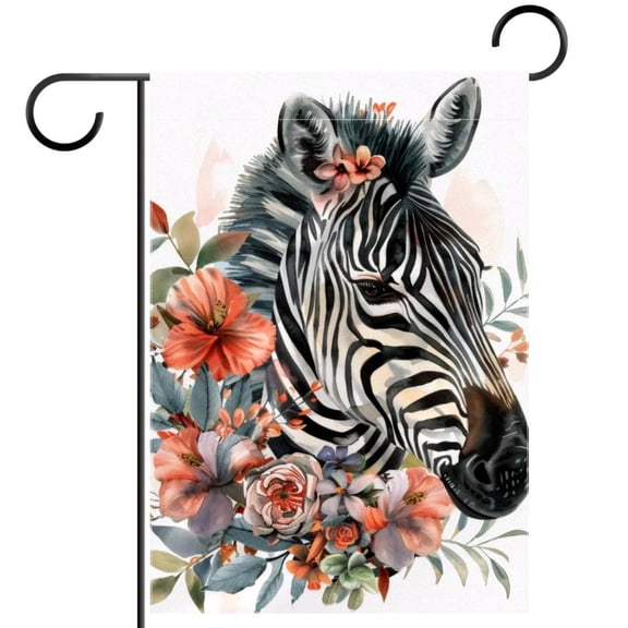 African Wildlife Zebra and Tropical Flowers Garden Flag Double Sided House Flag for Outdoor Home, Personalized All Year Round Yard Decor 12 x 18 Inch