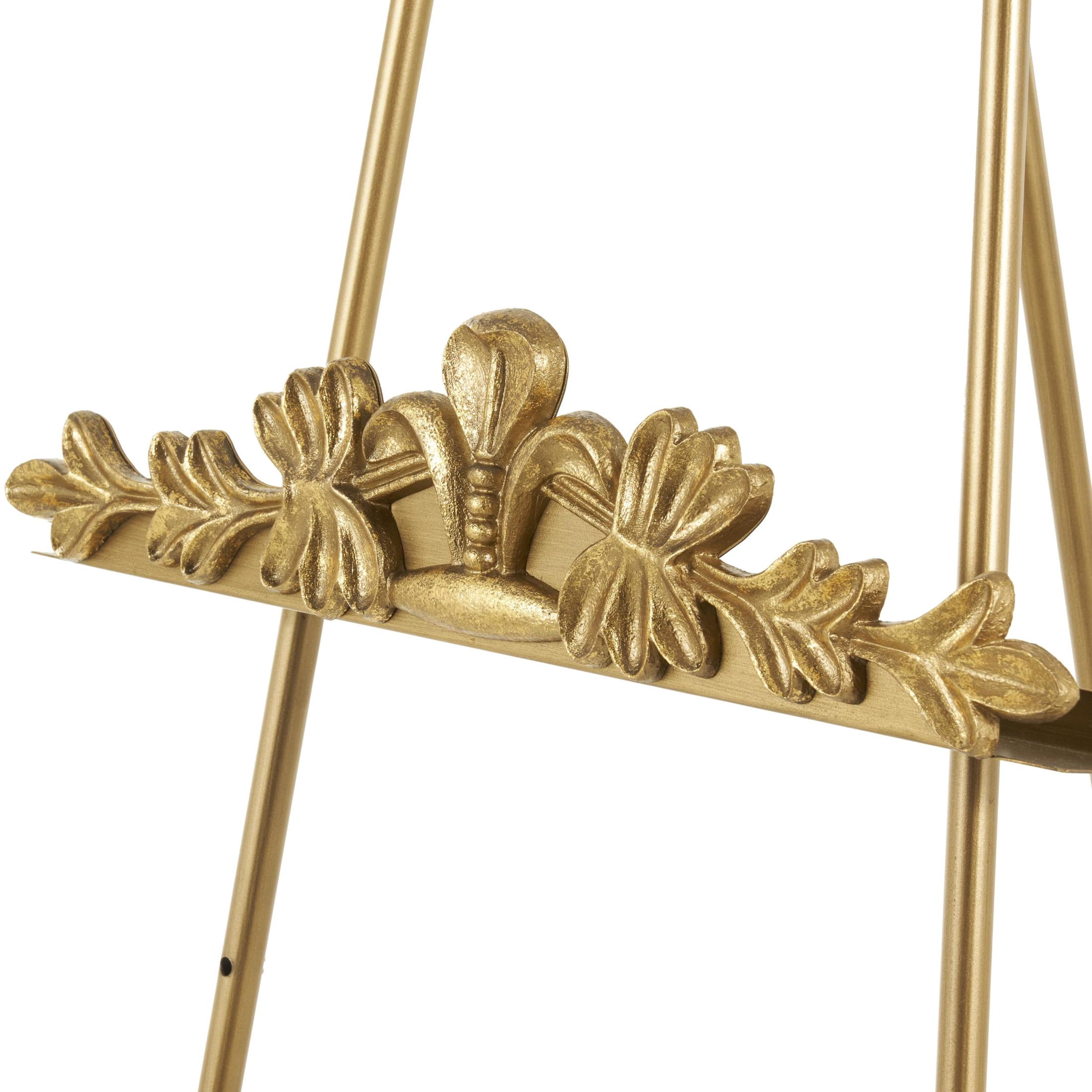 DecMode 19" x 63" Gold Metal Arched Adjustable Floor 2 Tier Leaf Easel with Vine Emblem, 1-Piece