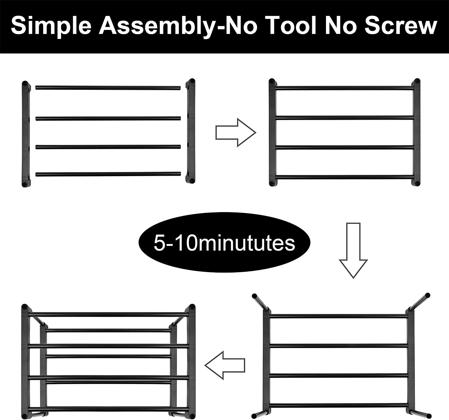 KOMI 5-Tier Metal Shoe Organizer Rack - Compact, Durable & Easy Assembly for Entryway | Accommodates 10-12 Pairs of Shoes