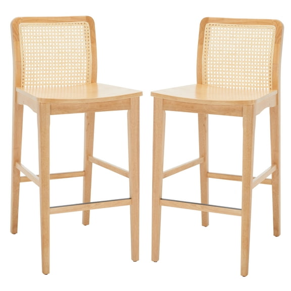 SAFAVIEH Benicio Rattan Bar Stool, Natural, Set of 2 (18.9 in. W x 22.5 in. D x 41.9 in. H)
