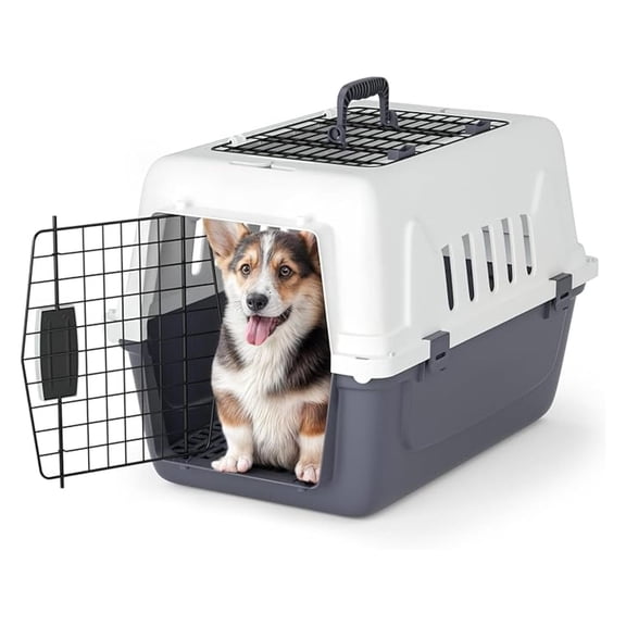 WDZS 22 Inch Hard-Sided Plastic Dog Carrier, 2-Door Top-Loading Kennel for Small Dogs and Cats Longer Traveling, Durable Handle, and 4 Sides Ventilation for Pet Up 22 lbs (White Grey)