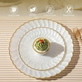 thumbnail image 3 of White Plastic Plates with Scalloped Gold Rim - Heavy Duty Reusable Dinnerware Set for Weddings & Parties, 3 of 11