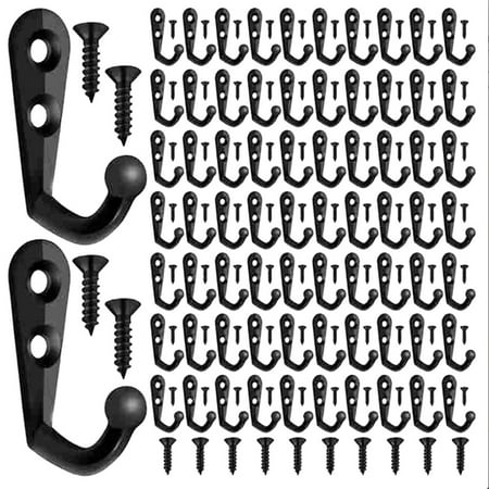 

100 Pieces Of Double-Hole Single Hook Robe Hook Coat Hook and 210 Pieces Of Screws for Hanging Key Hook