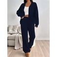 thumbnail image 5 of Two Piece Lounge Sets for Women Oversized Button Up Cardigan Wide Leg Pants Matching Loungewear Y2K Clothes Navy Blue M, 5 of 9