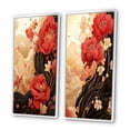 thumbnail image 3 of Designart "Vintage Sakura Scarlet Blossoms in Retro Japan V" Chrysanthemums Framed Wall Art Set Of 2 - Traditional Red Gallery Wall Frame Set For Home Decor, 3 of 6