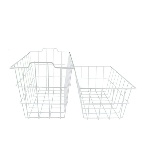 White Wire Steel Basket 2 PC Home Storage Set