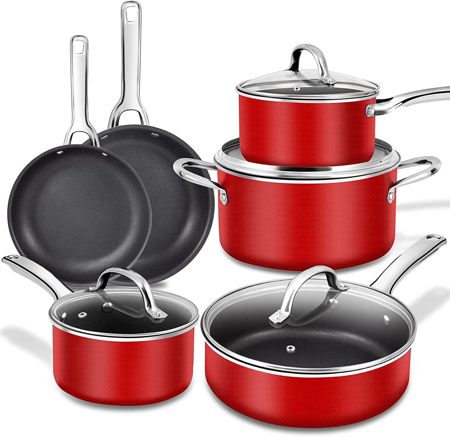 Nonstick Cookware Set 10 Piece, Kitchen Cooking Pots with Vented Glass