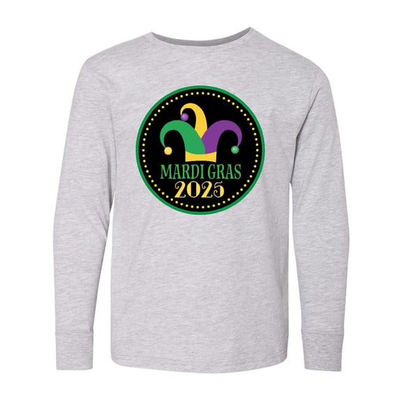 Inktastic Mardi Gras 2025 Jester Hat Long Sleeve Youth T-Shirt