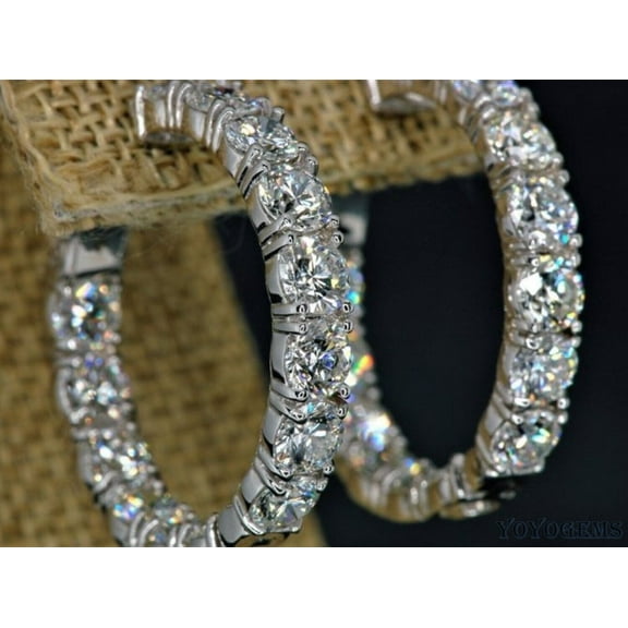 Moissanite Inside Out Hoop Earrings 5 Carat Round Cut 14K White Gold Finish VVS1