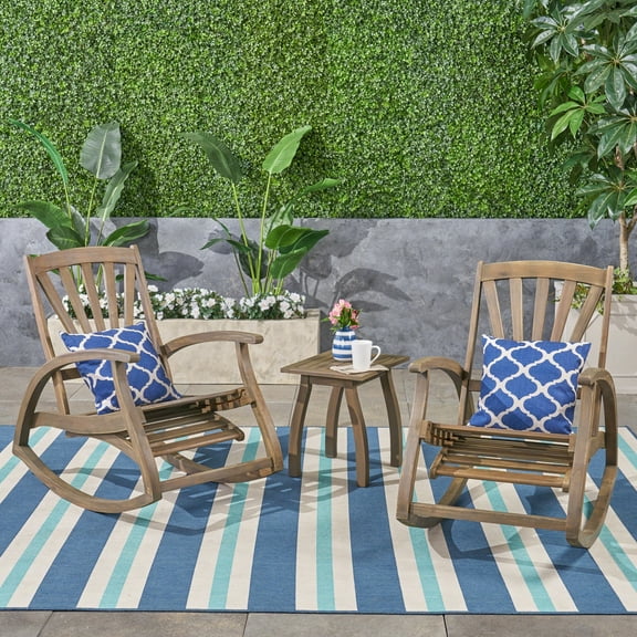 Noble House Sunview Outdoor Rustic Recliner Rocking Chair w/ Table Gray