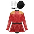 thumbnail image 4 of TiaoBug Womens Circus Ringmaster Costume Sequins Jumpsuit with Hat Bow Fake Collar and Gloves Outfits Red M, 4 of 7