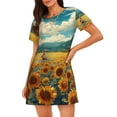 thumbnail image 1 of Easygdp Field Style Bicycle Young Sunflower Camisón de manga corta para mujer, informal, estampado, 1 of 6