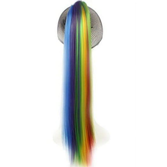 weken hair ponytail long straight claw in synthetic rainbow