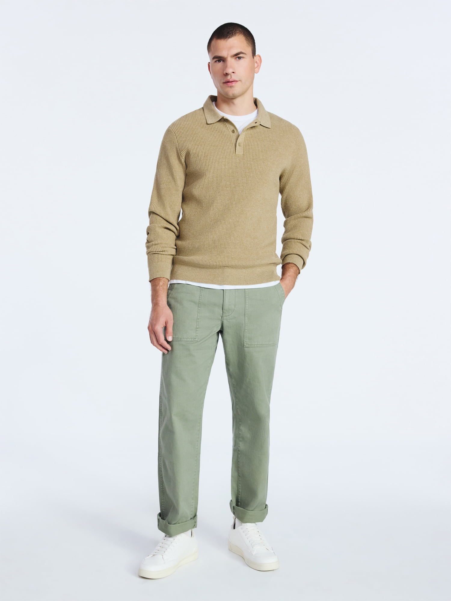 Free Assembly Men's Cozy Yarn Polo Sweater with Long Sleeves, Sizes S-3XL
