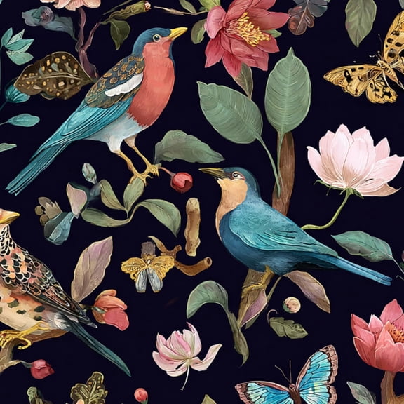 Chinoiserie Peel and Stick Wallpaper Vibrant Floral Bird Butterflies Blossoms Wall Mural 17.7in x 9.8ft Self Adhesive Removable Wall Paper Floral Contact Paper for Bedroom Walls Cabinet Locker