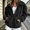 Black, variant on Women’s Vertical Ribbed Fuzzy Zip‑Up Jacket, Big Turn‑Down Collar Loose Warm Casual Fall‑Winter Outer Coat Sky Blue L