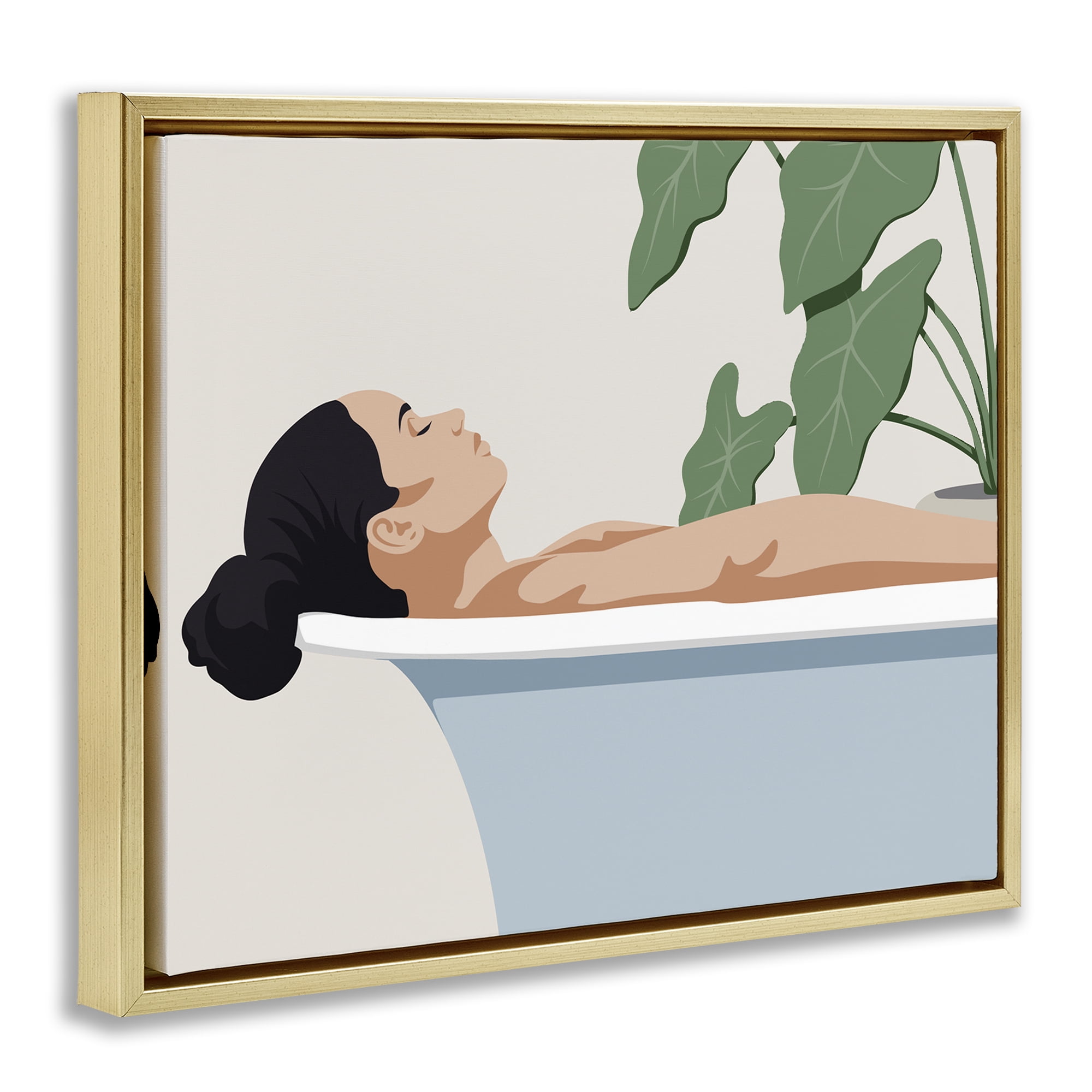 Stupell Industries Tub Relaxation Woman Gold Framed Floater Canvas Wall Art, design by Marcus Prime