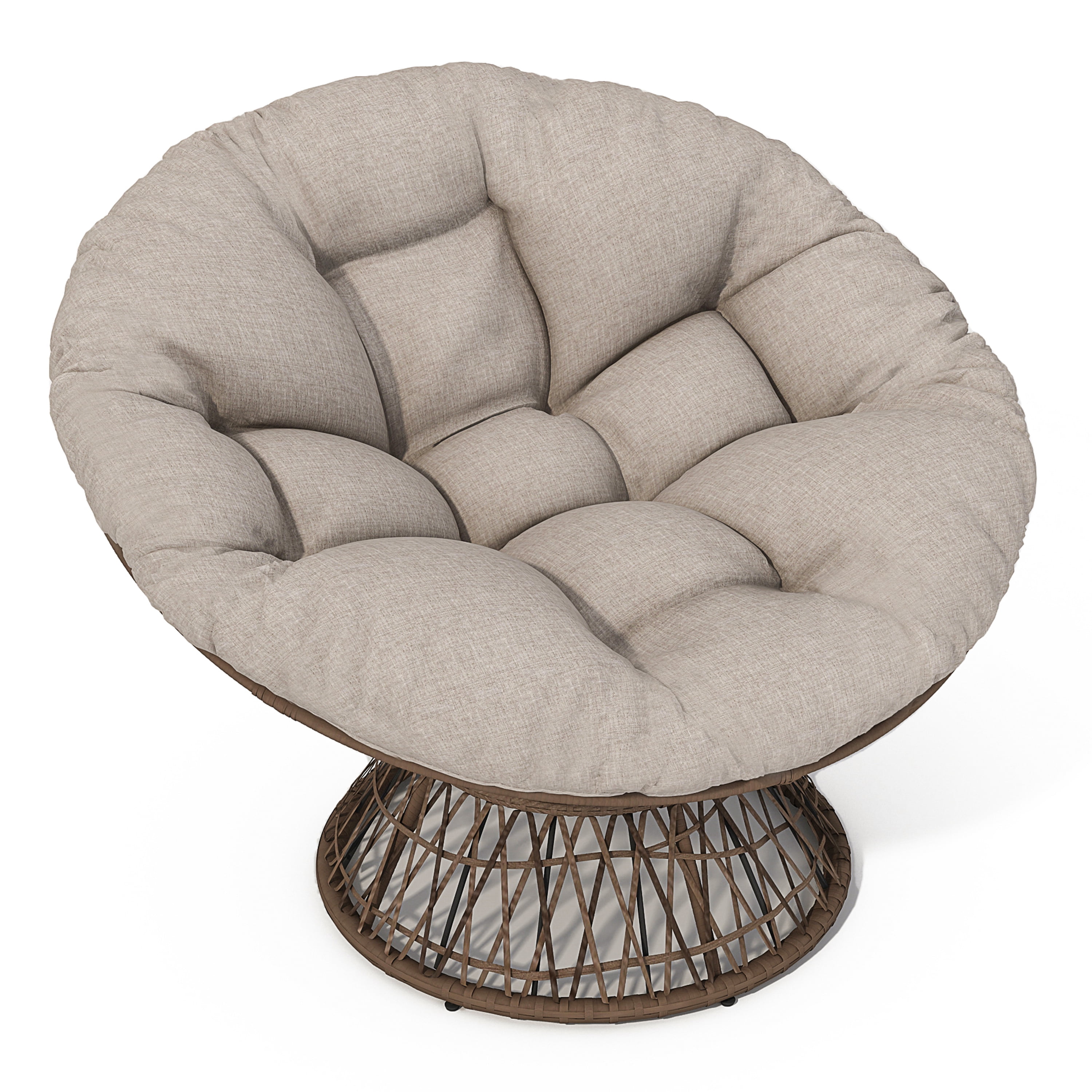 Swivel Papasan Chair, Wicker Chair, Ergonomic Chair with 360 Degree Rotation, Adjustable Feet and Ultra-Thick Waterproof Cushion for Living Room Bedroom, 41.5 Inch, Brown Cushion