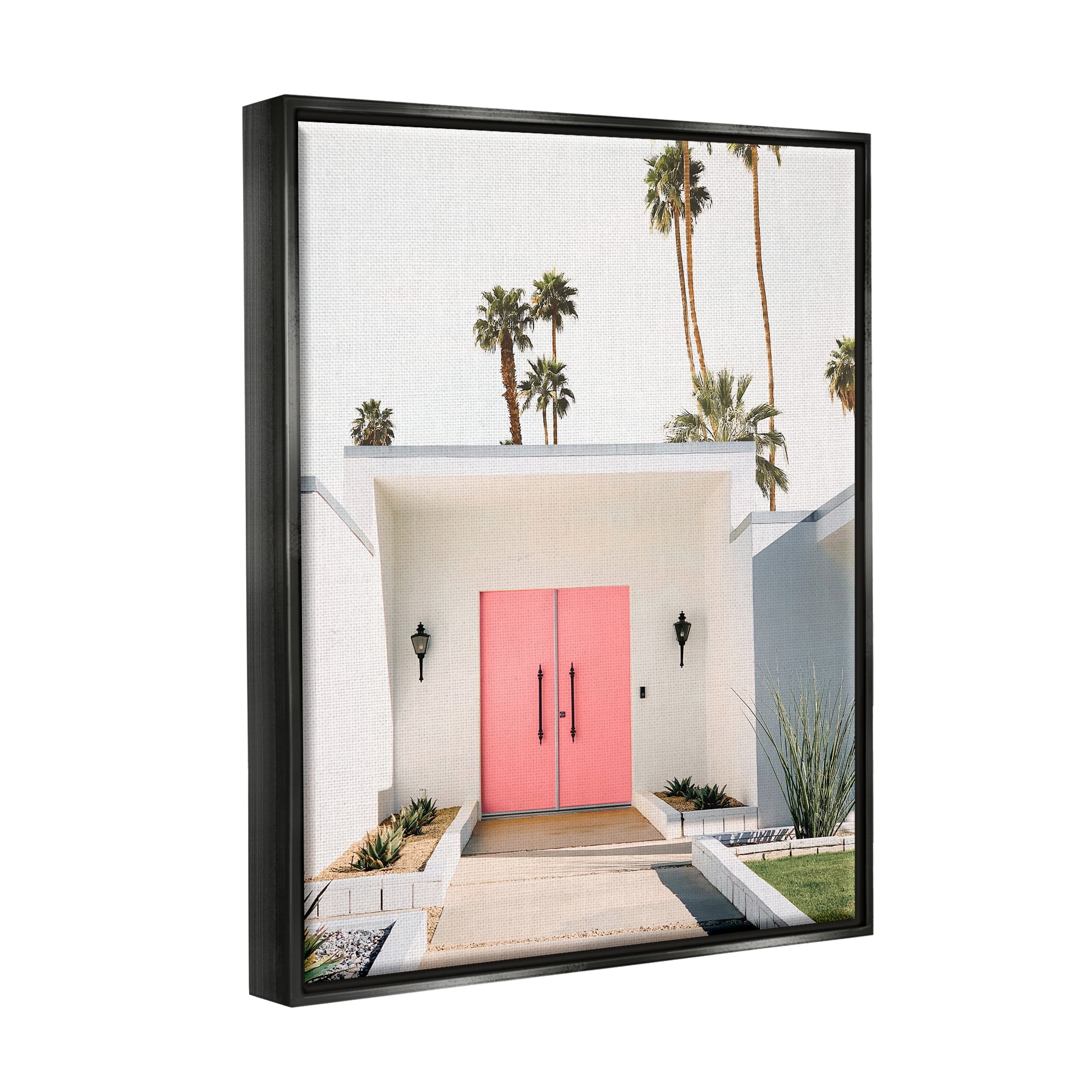 Stupell Industries Palm Springs Pink Door Botanical & Floral Photography Black Floater Framed Art Print Wall Art, 25 x 31