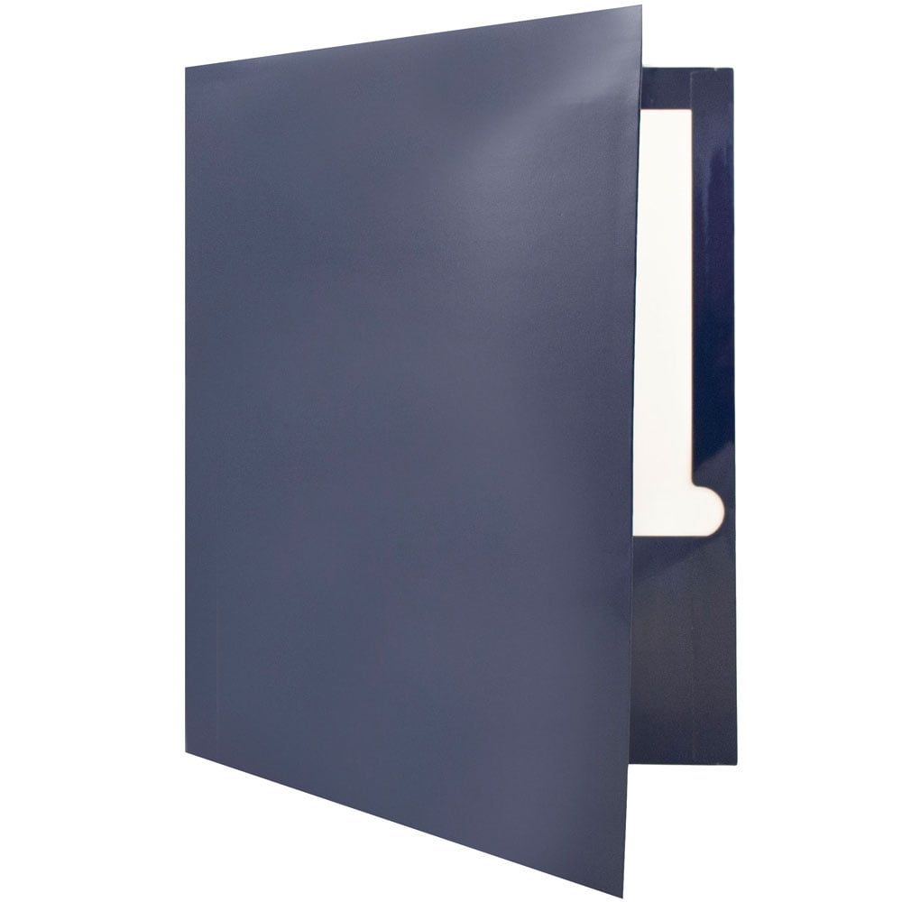 JAM Paper Laminated Two Pocket Glossy Folders, Navy Blue, Bulk 100/Box