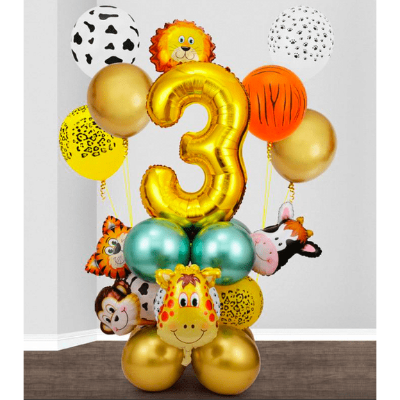 Animal Party Set Balloon Big Number Combination jungle balloons Birthday Decoration (No. 3) 26pcs - 1 Set