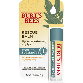 Burt's Bees 100% Natural  Rescue Lip Balm, Cooling Eucalyptus withTurmeric, 1 Tube