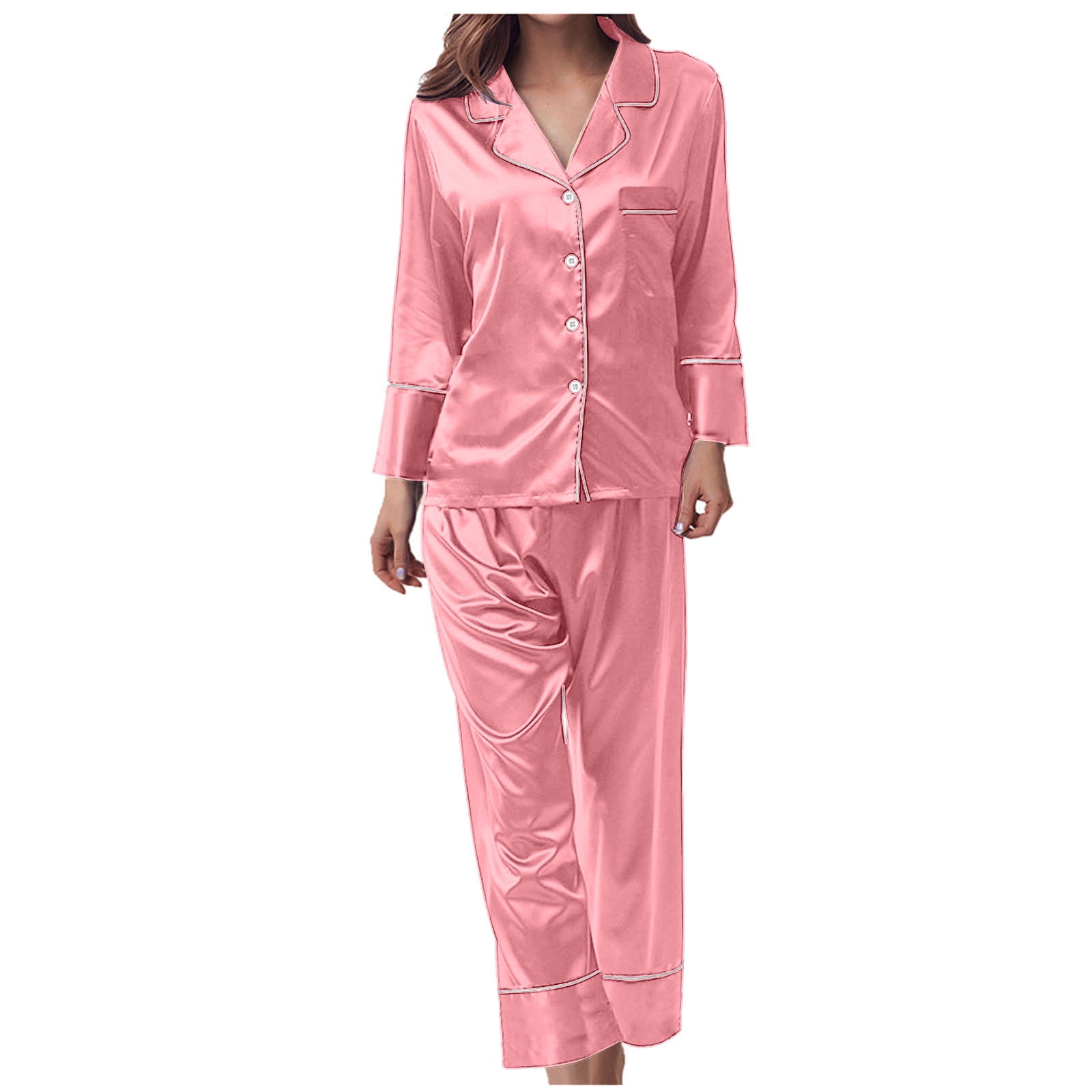 BONIXOOM Womens Pajamas Couples Christmas Pajamas Sleepwear None Long Sleeve Sleepwear Sets Solid Pink XXL