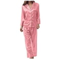 thumbnail image 4 of Besolor Women's Silk Satin Pajamas 2 Piece Casual Long Sleeve Lapel Button down Tops and Pants Set Sleepwear with Pockets, 4 of 6