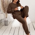 thumbnail image 5 of BXINGOHAI Thermal Fleece 2 Piece Sets for Women fall Winter Solid sweater Casual Comfy Long Sleeve Shirts and Pants 2024 daily outfits Coffee,S, 5 of 6