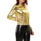 thumbnail image 4 of Chaquede chándal pamujer Chaquemetálide manlarbrillante holográficon cremalleen parte delanteOro amarillo XL, 4 of 7